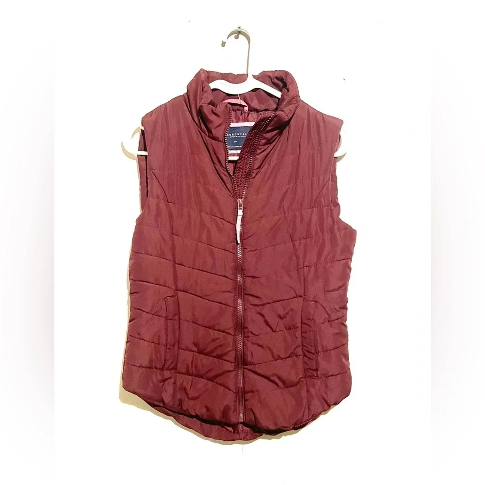 Aeropostale Puffer Vest Jacket Women’s Size S Maroon Full Zip Pockets Quilted‎